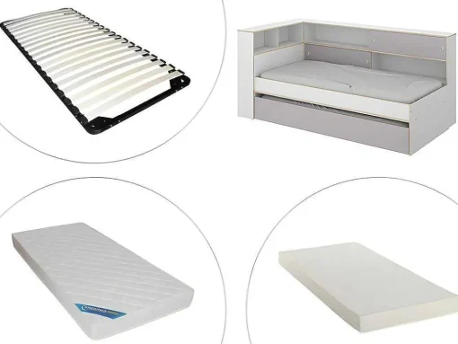 Uitschuifbed Met Slaaplade - Wit En Grijs + Bedbodem + Matras - Losiana