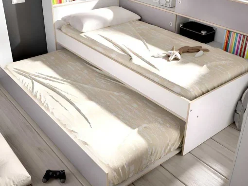 Uitschuifbed Met Slaaplade - Wit En Grijs + Bedbodem + Matras - Losiana