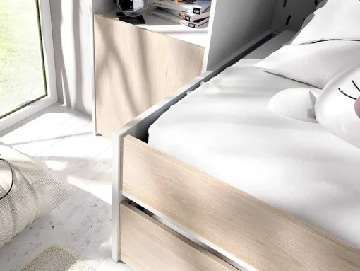 Uitschuifbed Selena - 90 X 190 Cm - Kleur: Eiken En Wit