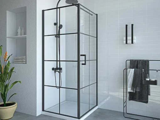 Vast Douchescherm Met Matzwarte Taatsdeur - 80 X 80 X 190 Cm - Caparica