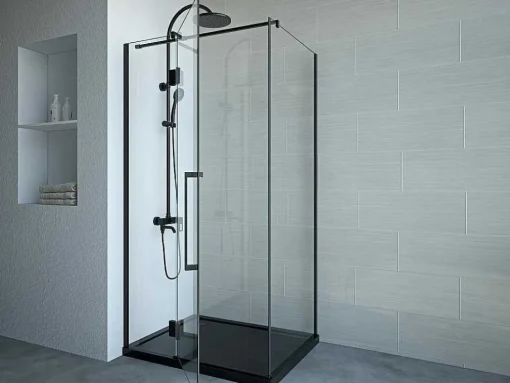 Vast Douchescherm Met Matzwarte Taatsdeur In Industriele Stijl - 80 X 100 X 190 Cm - Princeton