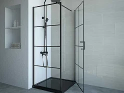 Vast Douchescherm Met Matzwarte Taatsdeur - 80 X 80 X 190 Cm - Caparica