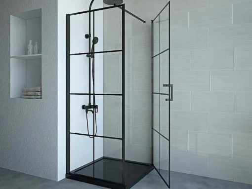 Vast Douchescherm Met Matzwarte Taatsdeur - 80 X 80 X 190 Cm - Caparica