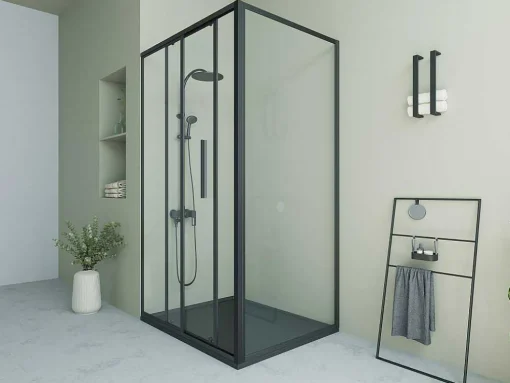 Vast Douchescherm Met Schuifdeur Met Industriele Stijl - Mat Zwart - 120 X 80 X 195 Cm - Toroni