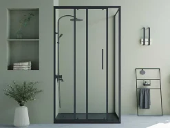 Vast Douchescherm Met Schuifdeur Met Industriele Stijl - Mat Zwart - 120 X 80 X 195 Cm - Toroni