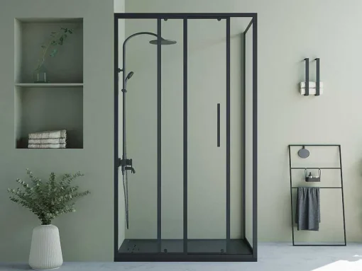 Vast Douchescherm Met Schuifdeur Met Industriele Stijl - Mat Zwart - 120 X 80 X 195 Cm - Toroni