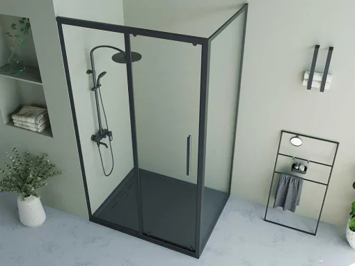Vast Douchescherm Met Schuifdeur Met Industriele Stijl - Mat Zwart - 120 X 80 X 195 Cm - Toroni