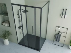Vast Douchescherm Met Schuifdeur Met Industriele Stijl - Mat Zwart - 120 X 80 X 195 Cm - Toroni