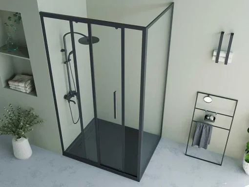 Vast Douchescherm Met Schuifdeur Met Industriele Stijl - Mat Zwart - 120 X 80 X 195 Cm - Toroni