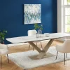 Verlengbare Eettafel 6 Tot 10 Plaatsen Van Keramiek En Metaal - Wit En Beige Marmereffect - Malata - Van Pascal Morabito