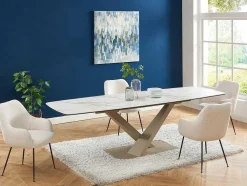 Verlengbare Eettafel 6 Tot 10 Plaatsen Van Keramiek En Metaal - Wit En Beige Marmereffect - Malata - Van Pascal Morabito