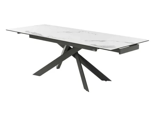 Verlengbare Eettafel 6 Tot 10 Plaatsen Van Keramiek En Metaal - Wit Marmereffect En Antraciet - Corema Van Pascal Morabito