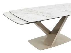 Verlengbare Eettafel 6 Tot 10 Plaatsen Van Keramiek En Metaal - Wit En Beige Marmereffect - Malata - Van Pascal Morabito