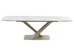 Verlengbare Eettafel 6 Tot 10 Plaatsen Van Keramiek En Metaal - Wit En Beige Marmereffect - Malata - Van Pascal Morabito