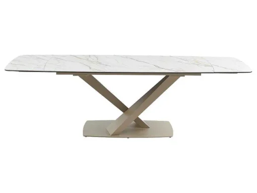 Verlengbare Eettafel 6 Tot 10 Plaatsen Van Keramiek En Metaal - Wit En Beige Marmereffect - Malata - Van Pascal Morabito