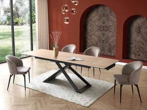 Verlengbare Eettafel 6 Tot 10 Plaatsen Van Keramiek, Gehard Glas En Metaal - Licht Naturel En Zwart - Xerena Van Pascal Morabito