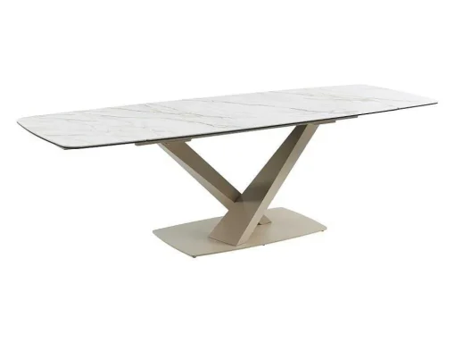 Verlengbare Eettafel 6 Tot 10 Plaatsen Van Keramiek En Metaal - Wit En Beige Marmereffect - Malata - Van Pascal Morabito