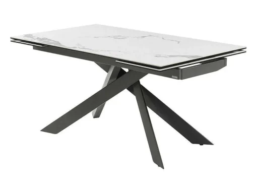 Verlengbare Eettafel 6 Tot 10 Plaatsen Van Keramiek En Metaal - Wit Marmereffect En Antraciet - Corema Van Pascal Morabito