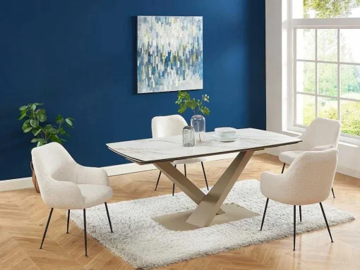 Verlengbare Eettafel 6 Tot 10 Plaatsen Van Keramiek En Metaal - Wit En Beige Marmereffect - Malata - Van Pascal Morabito