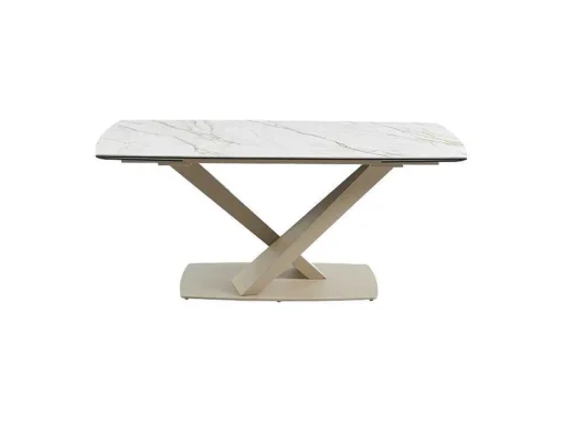 Verlengbare Eettafel 6 Tot 10 Plaatsen Van Keramiek En Metaal - Wit En Beige Marmereffect - Malata - Van Pascal Morabito