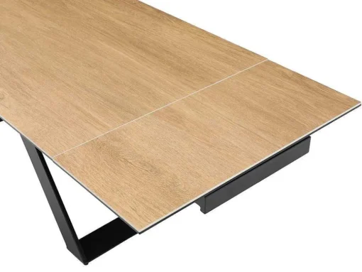 Verlengbare Eettafel 6 Tot 10 Plaatsen Van Keramiek, Gehard Glas En Metaal - Licht Naturel En Zwart - Xerena Van Pascal Morabito