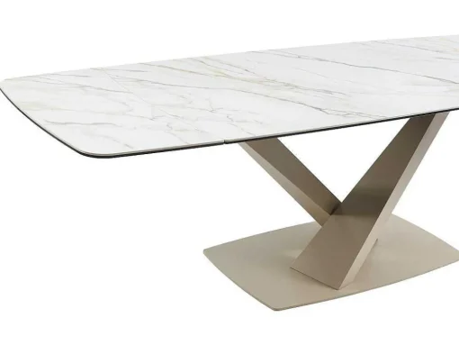 Verlengbare Eettafel 6 Tot 10 Plaatsen Van Keramiek En Metaal - Wit En Beige Marmereffect - Malata - Van Pascal Morabito
