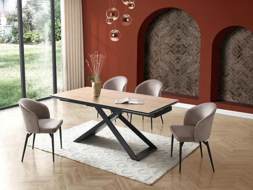 Verlengbare Eettafel 6 Tot 10 Plaatsen Van Keramiek, Gehard Glas En Metaal - Licht Naturel En Zwart - Xerena Van Pascal Morabito