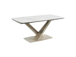 Verlengbare Eettafel 6 Tot 10 Plaatsen Van Keramiek En Metaal - Wit En Beige Marmereffect - Malata - Van Pascal Morabito