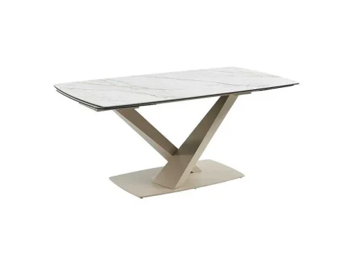 Verlengbare Eettafel 6 Tot 10 Plaatsen Van Keramiek En Metaal - Wit En Beige Marmereffect - Malata - Van Pascal Morabito