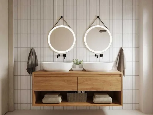 Verlichte Badkamerspiegel Met Antibewaseming En Zwart Kader Met Een Haak - 60 X 60 Cm Borja