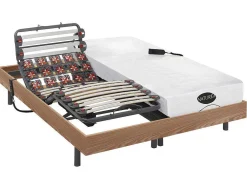 Verstelbaar Relaxbed Met Contactplaatjes En Latten En Matras Met Vormgeheugen En Bamboe Damysos Van Naturea - Motors Okin - 2X80X200 Cm - Eiken