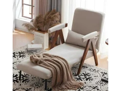 Verstelbare Converteerbare Gewatteerde Fauteuil Van Katoenen Stof - Beige
