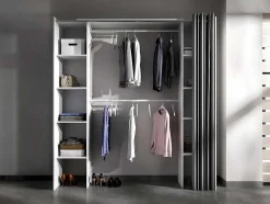 Verstelbare Kledingkast Dorian Met Gordijn - L 110/180 Cm - Kleuren: Wit En Grijs
