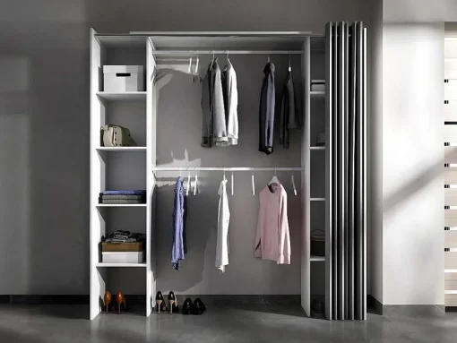 Verstelbare Kledingkast Dorian Met Gordijn - L 110/180 Cm - Kleuren: Wit En Grijs