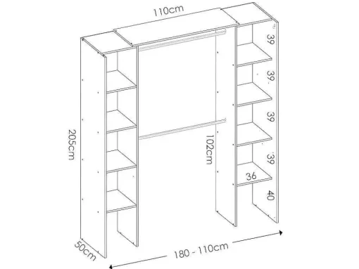 Verstelbare Kledingkast Dorian - L164/234 Cm - Eiken En Antraciet