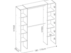 Verstelbare Kledingkast Dorian Met Gordijn - L 110/180 Cm - Kleuren: Wit En Grijs