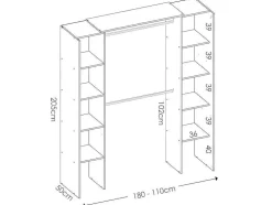Verstelbare Kledingkast Dorian - L164/234 Cm - Wit En Grijs
