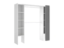 Verstelbare Kledingkast Dorian Met Gordijn - L 110/180 Cm - Kleuren: Wit En Grijs