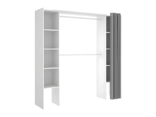 Verstelbare Kledingkast Dorian Met Gordijn - L 110/180 Cm - Kleuren: Wit En Grijs