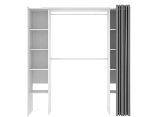 Verstelbare Kledingkast Dorian Met Gordijn - L 110/180 Cm - Kleuren: Wit En Grijs