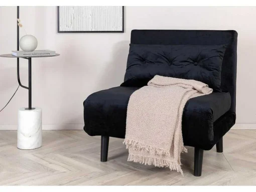 Vicky Slaapbank ,Fauteuil Velours Zwart.