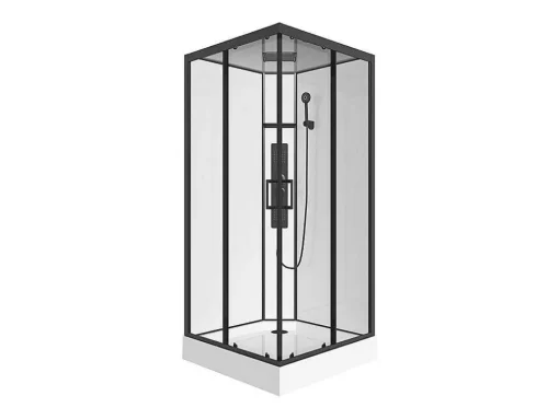 Vierkante Douchecabine Met Massagestralen Matzwart En Wit L90 X B90 X H215 Cm Tanito