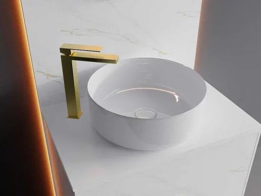 Vierkante Hoge Mechanische Mengkraan - H29,5 Cm - Goud Met Satijnglans - Vipava