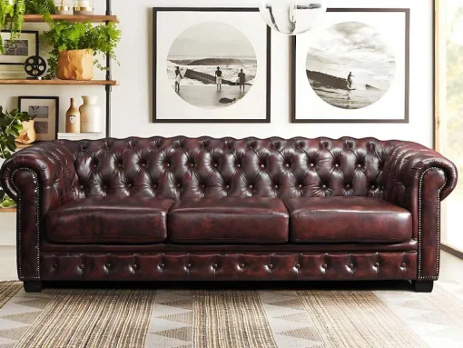 Vierzits Chesterfieldbank Brenton 100% Buffelleer - Cherry