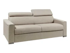 Vierzits Express Slaapbank Van Stof Vizir - Beige - Slaapafmeting Met Brede Latten 160 Cm - Matras 18 Cm