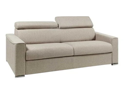 Vierzits Express Slaapbank Van Stof Vizir - Beige - Slaapafmeting Met Brede Latten 160 Cm - Matras 18 Cm