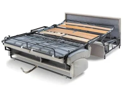 Vierzits Express Slaapbank Van Stof Vizir - Beige - Slaapafmeting Met Brede Latten 160 Cm - Matras 18 Cm