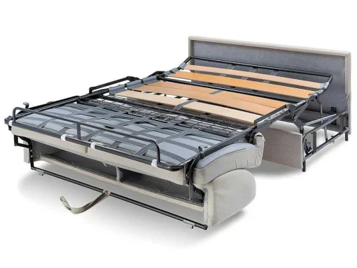 Vierzits Express Slaapbank Van Stof Vizir - Beige - Slaapafmeting Met Brede Latten 160 Cm - Matras 18 Cm