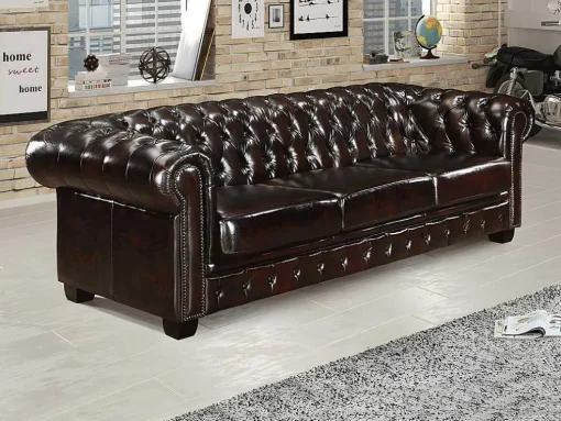 Vierzitsbank Chesterfield Brenton 100% Buffelleer - Bruin Tinten