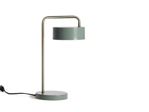 Vintage Staande Lamp Otilie - Metaal - 24 X 16 X 40 Cm - Olijfgroen En Goudkleurig